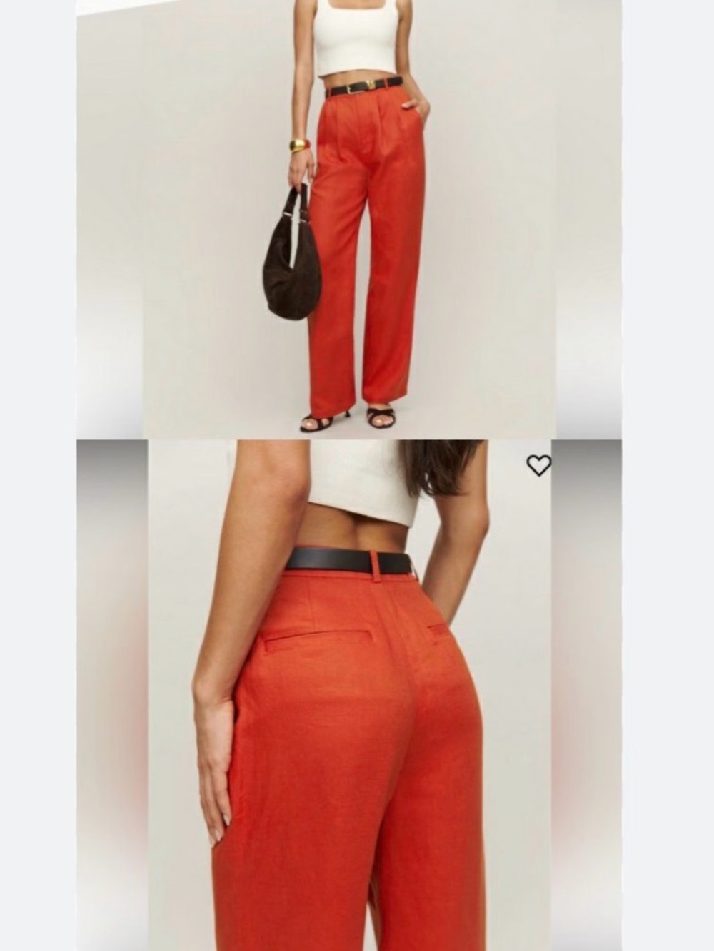Reformation Vesta Linen High-Waist pants in “blood orange”